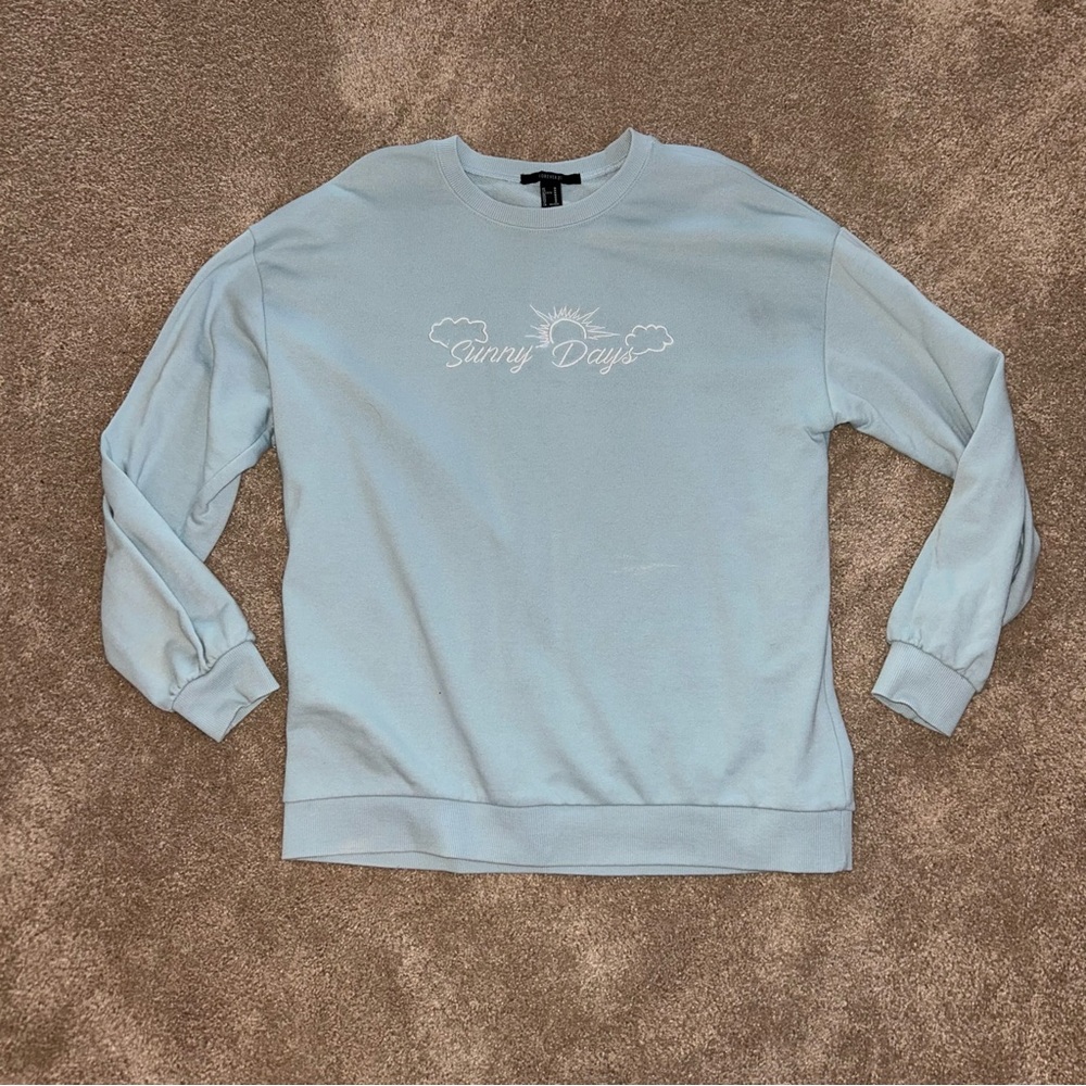 Forever 21 Sunny Days Light Blue Crew Neck